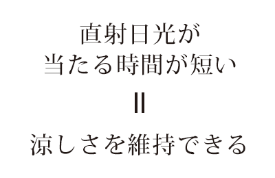 直射日光が当たる時間が短いので室内の涼しさを維持できる