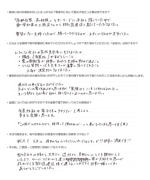 お客様の声 アンケート1